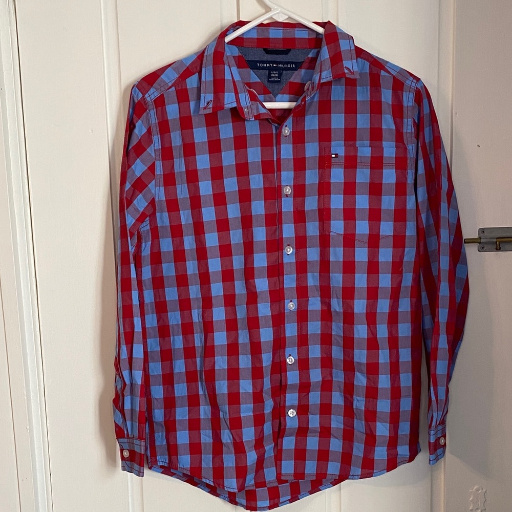 Tommy Hilfiger Boys Red and Blue Plaid Shirt